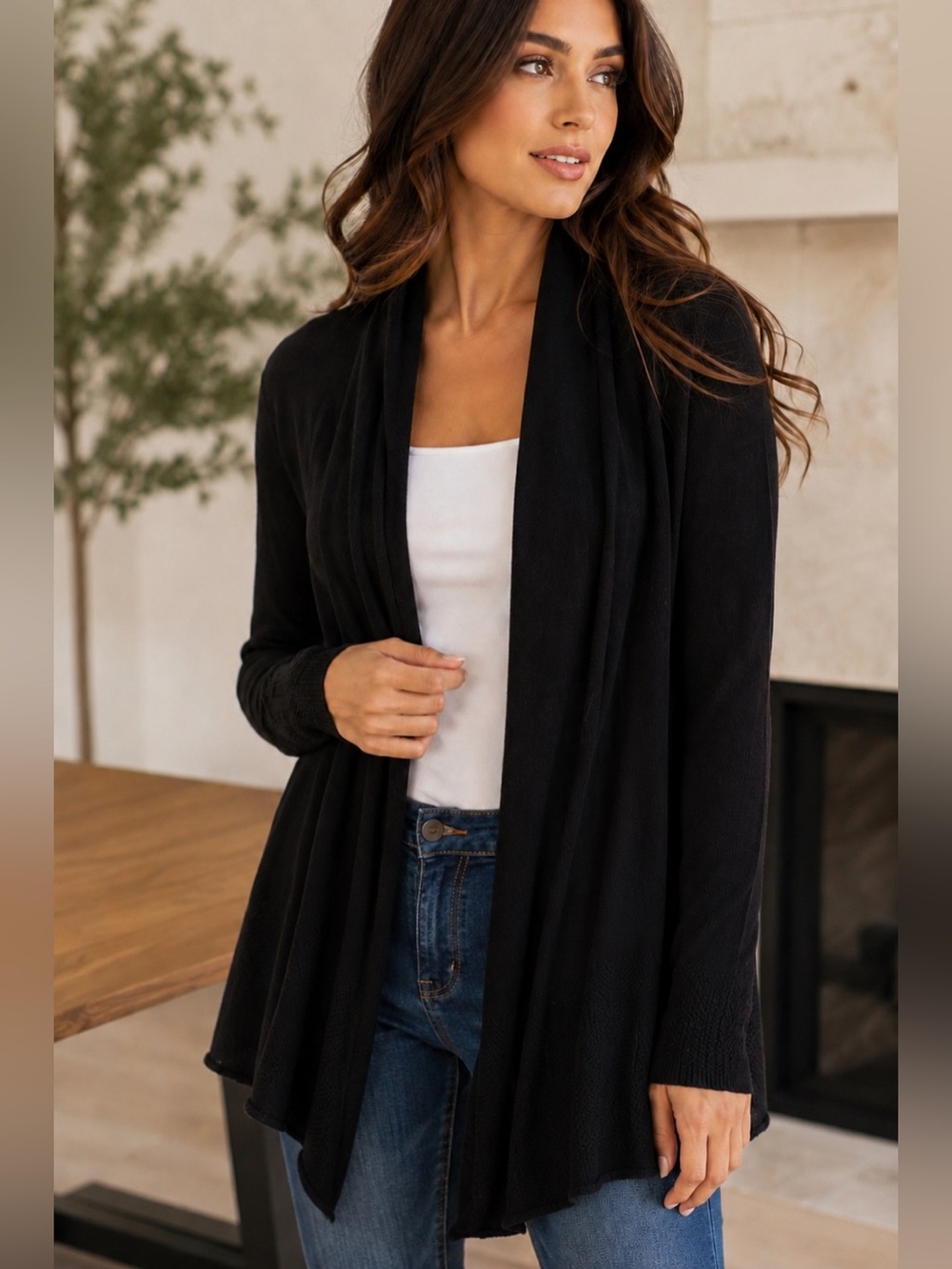 Catherine Malandrino Black Open Front Knit Cardigan Sweater Size M